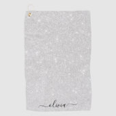 シルバーグリッターテクスチャ白きらめく光沢 ゴルフタオル (正面)