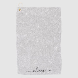 シルバーグリッターテクスチャ白きらめく光沢 ゴルフタオル