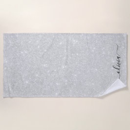 シルバーグリッターテクスチャ白きらめく光沢 ビーチタオル