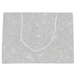 シルバーグリッターテクスチャ白きらめく光沢 ラージペーパーバッグ