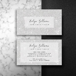 シルバーグリッターテクスチャ白きらめく光沢 名刺