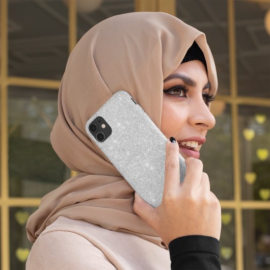 シルバーグリッターテクスチャ白きらめく光沢 Case-Mate iPhoneケース