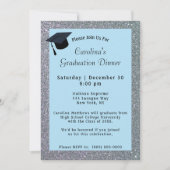 シルバーグリッターディナーライトブルー卒業 招待状 (正面)