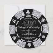 シルバーグリッタートランプのポーカーチップカジノバースデーパーティー 招待状 (正面)