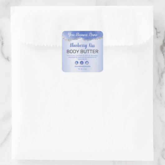 シルバーグリッタートリムブルー瑪瑙の製品ラベル スクエアシール (バッグ)