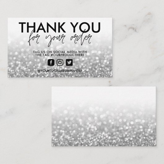 シルバーグリッタートレンディーサロンサンキューユー 名刺 (正面/裏面)