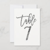 シルバーグリッタートレンディーモダンスクリプトテーブル番号7 招待状 (正面)