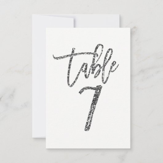 シルバーグリッタートレンディーモダンスクリプトテーブル番号7 招待状 (正面)