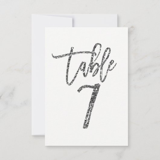 シルバーグリッタートレンディーモダンスクリプトテーブル番号7 招待状 (裏面)