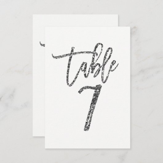シルバーグリッタートレンディーモダンスクリプトテーブル番号7 招待状 (正面/裏面)