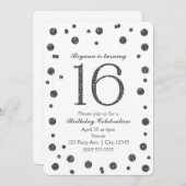 シルバーグリッタードットスウィート16バースデーパーティー 招待状 (正面/裏面)