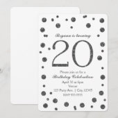 シルバーグリッタードット20歳の誕生日パーティー 招待状 (正面/裏面)