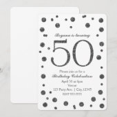 シルバーグリッタードット 50歳の誕生日パーティー 招待状 (正面/裏面)