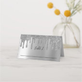 シルバーグリッタードリップウェディングレセプション プレイスカード (正面)