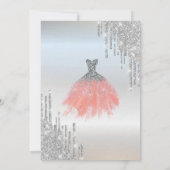 シルバーグリッタードリップカッコいい、ドレスシルバースウィート16 招待状 (裏面)