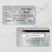 シルバーグリッタードリップクレジットカードのホログラム追加ロゴ 名刺 (正面/裏面)