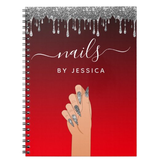 シルバーグリッタードリップグラムネイルアーティスト美しい ノートブック (正面)