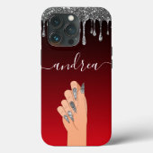 シルバーグリッタードリップグラムネイルアーティスト美しい Case-Mate iPhoneケース (裏面)