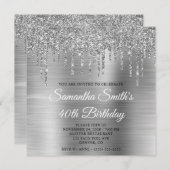 シルバーグリッタードリップスとフォイル40歳の誕生日 招待状 (正面/裏面)