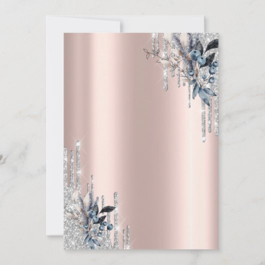 シルバーグリッタードリップスウィンター結婚フラワーズ 招待状 (裏面)