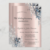 シルバーグリッタードリップスウィンター結婚フラワーズ 招待状 (正面/裏面)