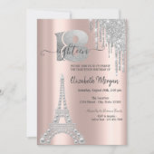シルバーグリッタードリップスエッフェルタワー18誕生日 招待状 (正面)