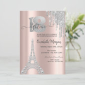 シルバーグリッタードリップスエッフェルタワー18誕生日 招待状 (スタンド正面)