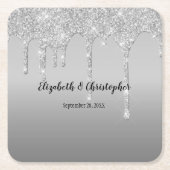 シルバーグリッタードリップスグラムエレガントな結婚式 スクエアペーパーコースター (正面)