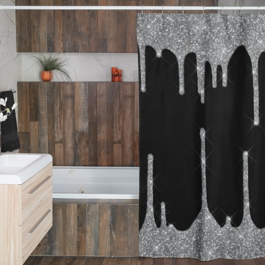 シルバーグリッタードリップスグラムスパークカスタマイズル シャワーカーテン