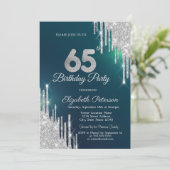 シルバーグリッタードリップスグリーン65誕生日 招待状 (スタンド正面)
