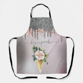 シルバーグリッタードリップススイーツアイスクリーム花エプロン エプロン (正面)