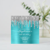 シルバーグリッタードリップスターコイズブルー60誕生日 招待状 (スタンド正面)