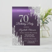 シルバーグリッタードリップスダークパープル70誕生日 招待状 (スタンド正面)