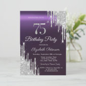 シルバーグリッタードリップスダークパープル75誕生日 招待状 (スタンド正面)
