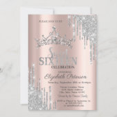 シルバーグリッタードリップスティアラバラ金ゴールドスウィート16 招待状 (正面)