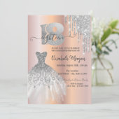 シルバーグリッタードリップスドレスバラ金ゴールド18th誕生日 招待状 (スタンド正面)