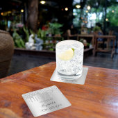 シルバーグリッタードリップスネーム誕生日 スクエアペーパーコースター