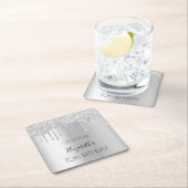 シルバーグリッタードリップスネーム誕生日 スクエアペーパーコースター (インサイチュ)