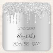 シルバーグリッタードリップスネーム誕生日 スクエアペーパーコースター (正面)