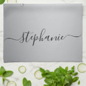 シルバーグリッタードリップスハンドレター名前をカスタムする キッチンタオル (折り畳み)