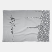 シルバーグリッタードリップスハンドレター名前をカスタムする キッチンタオル (横)