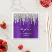 シルバーグリッタードリップスバイオレットパープル50誕生日 スタンダードカクテルナプキン (インサイチュ)