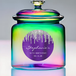 シルバーグリッタードリップスバイオレットパープル50誕生日 ラウンドシール