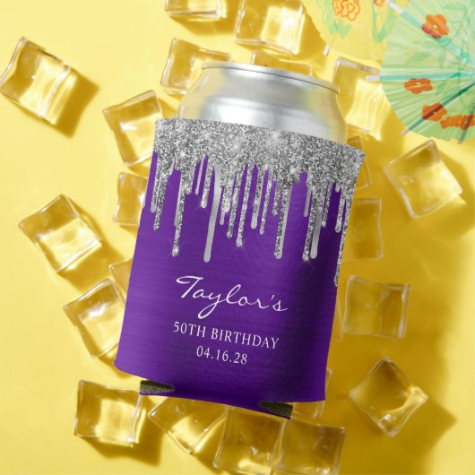 シルバーグリッタードリップスバイオレットパープル50誕生日 缶クーラー (インサイチュ 夏)