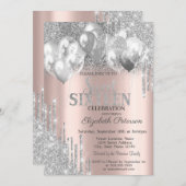 シルバーグリッタードリップスバルーンバラ金ゴールドスウィート16 招待状 (正面/裏面)