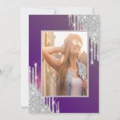 シルバーグリッタードリップスパープルフォト75誕生日 招待状 (裏面)