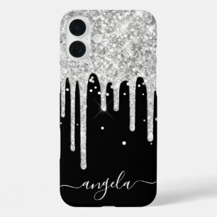 シルバーグリッタードリップスブラックグラムシグネチャー iPhone 16 PLUSケース