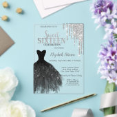 シルバーグリッタードリップスブラックドレススウィート16 アクリル招待状 (インサイチュ (ウェディング))