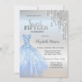 シルバーグリッタードリップスブルードレスシルバースウィート15 招待状 (正面)