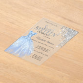 シルバーグリッタードリップスブルードレススウィート16 アクリル招待状 (レイダウン)